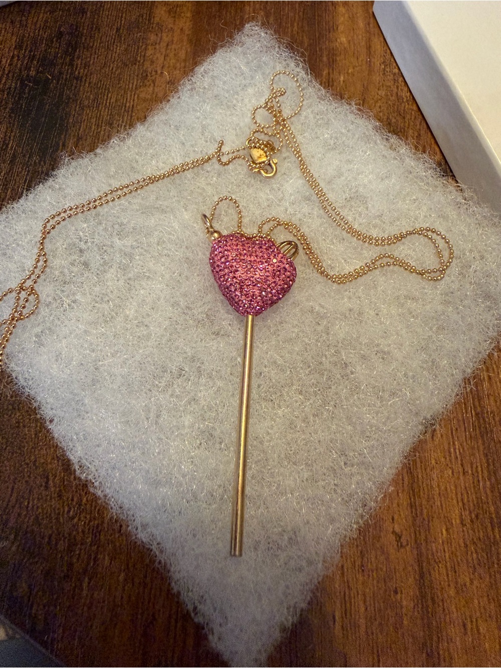 Gold Chain Necklace with Pink Crystal Heart Pendant